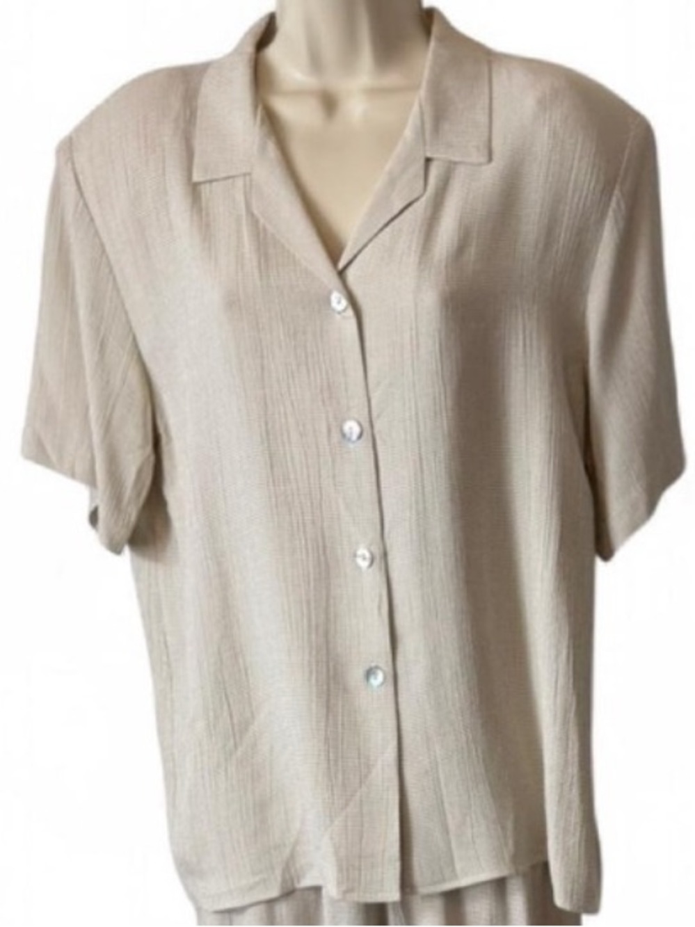 Vintage 90s Briggs Tan & White Micro Houndstooth Button Up Top, Women's Size M‎